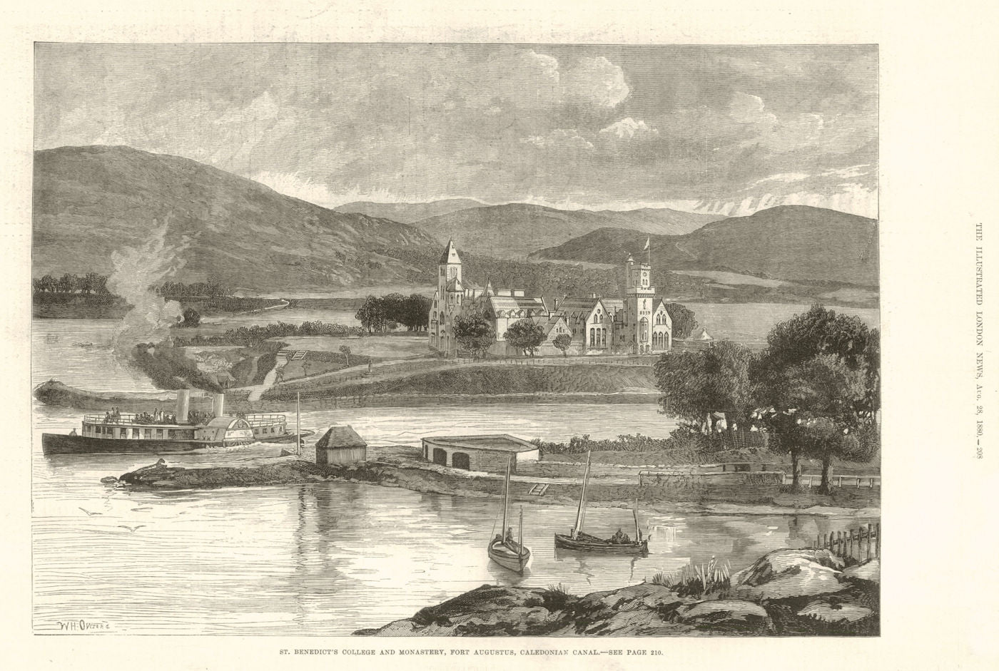 St. Benedict's College & Monastery, Fort Augustus, Caledonian Canal 1880 print